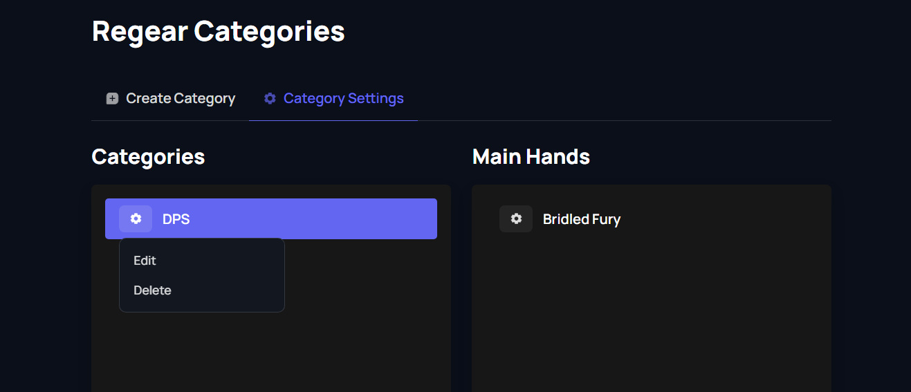 Usage Support Category Settings