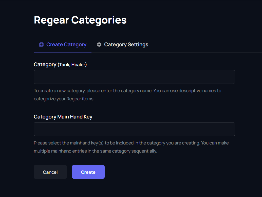 Usage Support Create Category